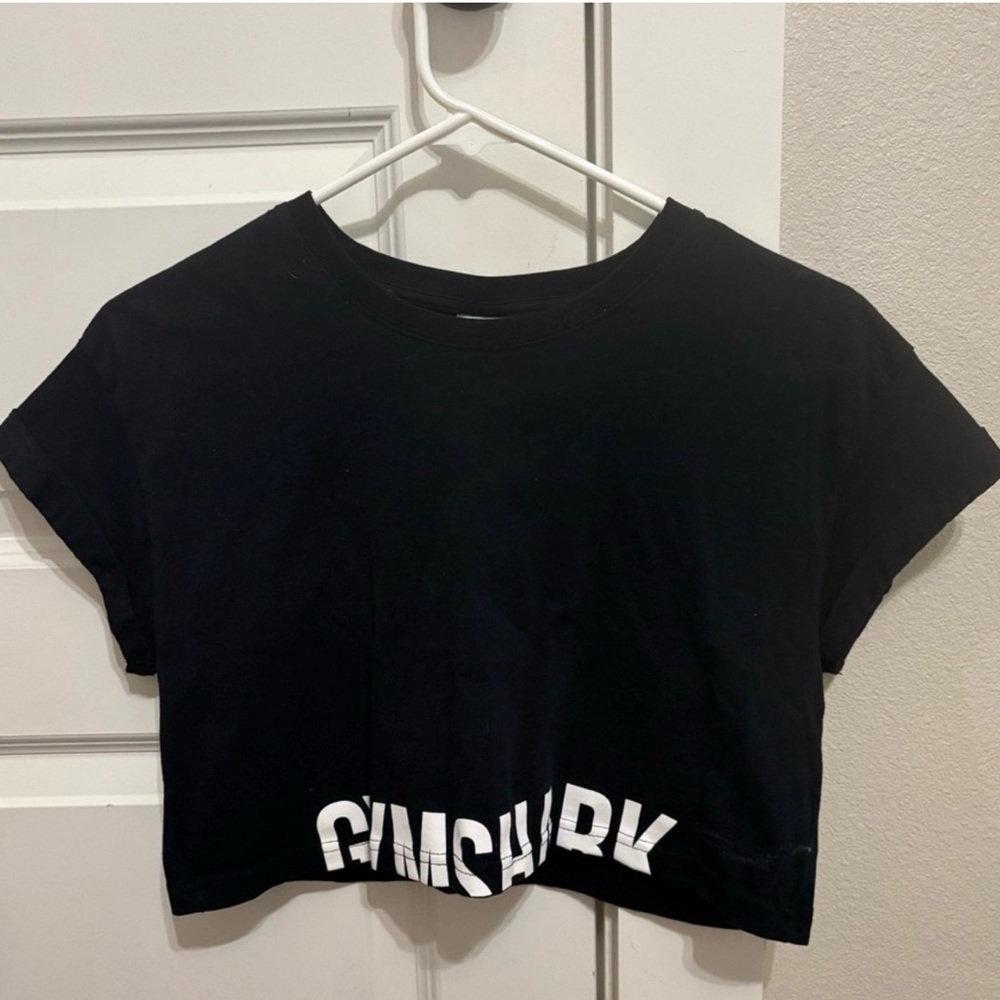 Gymshark Black Cropped Short Sleeve Tee with White Logo